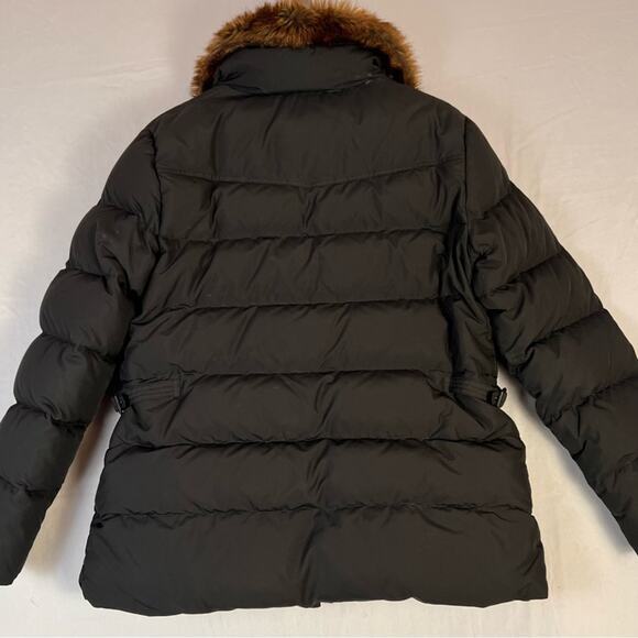 Ralph Lauren Black Quilted Down Puffer Coat Womens Large Removable Fur Trim - Picture 6 of 12
